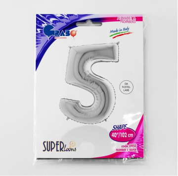 S/SHAPE FOİL BALON - NUMBER 5 SİLVER
