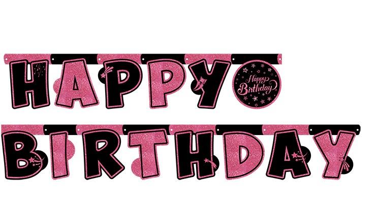 PINK STARS H.BIRTHDAY BANNER