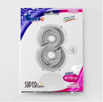 S/SHAPE FOİL BALON - NUMBER 8 SILVER