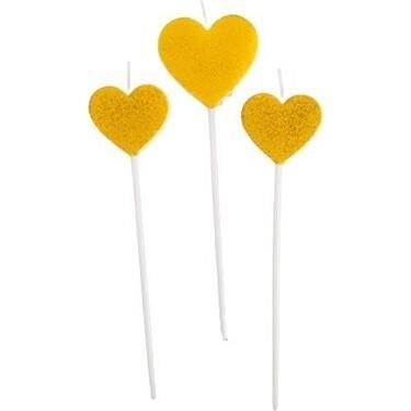 3 LÜ SİMLİ KALP MUM GOLD