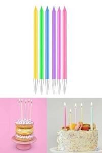 6 LI RENKLİ MUM 14 CM ALTLIKLI