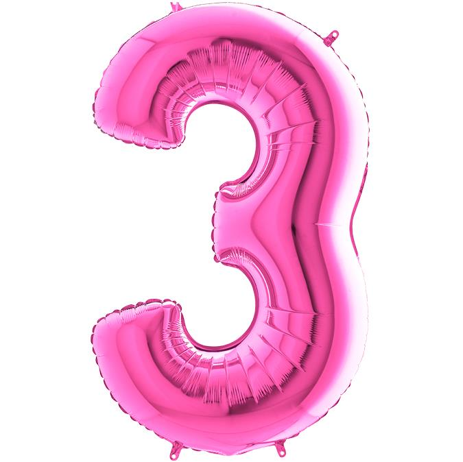 S/SHAPE FOİL BALON - NUMBER 3 PINK