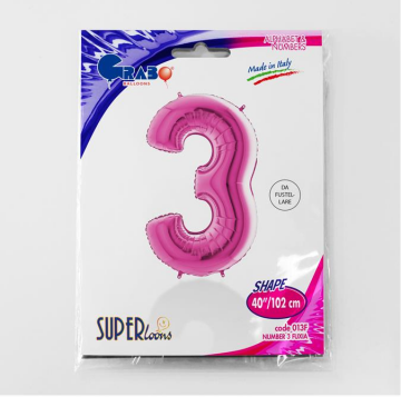S/SHAPE FOİL BALON - NUMBER 3 PINK