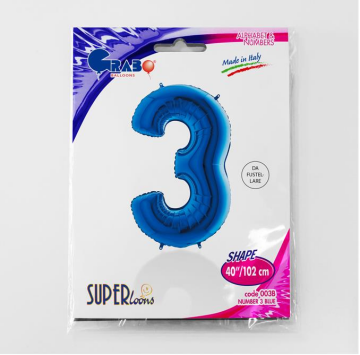S/SHAPE FOİL BALON - NUMBER 3 BLUE