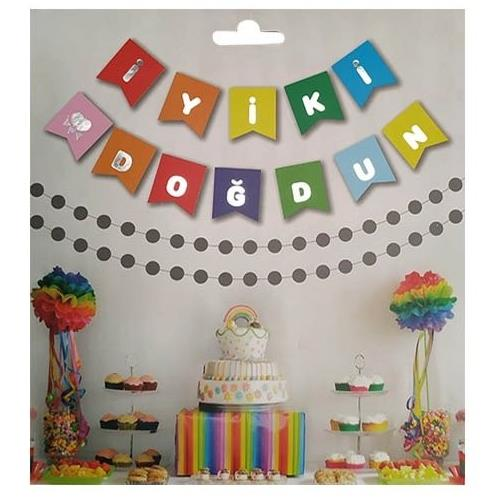 İyi Ki Doğdun Gökkuşağı Bayrak Set Gümüş Yazı