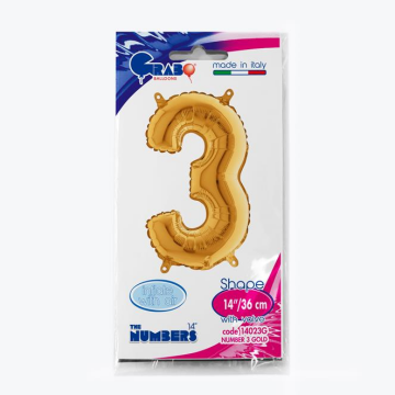 Rakam Folyo Balon 3 Gold 35 Cm (Grabo)