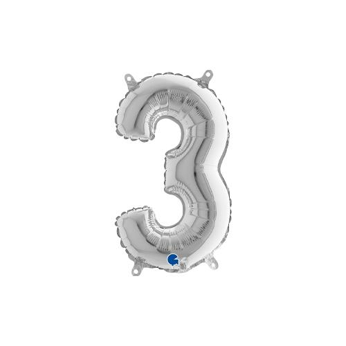 Rakam Folyo Balon 3 Gümüş 35 Cm (Grabo)