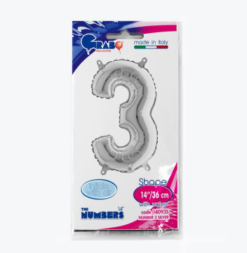 Rakam Folyo Balon 3 Gümüş 35 Cm (Grabo)