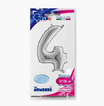 Rakam Folyo Balon 4 Gümüş 35 Cm (Grabo)