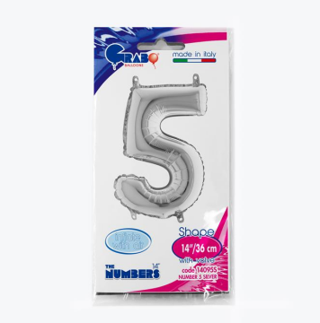 Rakam Folyo Balon 5 Gümüş 35 Cm (Grabo)