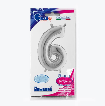 Rakam Folyo Balon 6 Gümüş 35 Cm (Grabo)